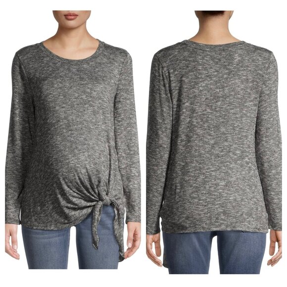 NWT Time and Tru Maternity Gray Long Sleeve Side Tie Stretch T-Shirt  Size Small - Picture 1 of 5